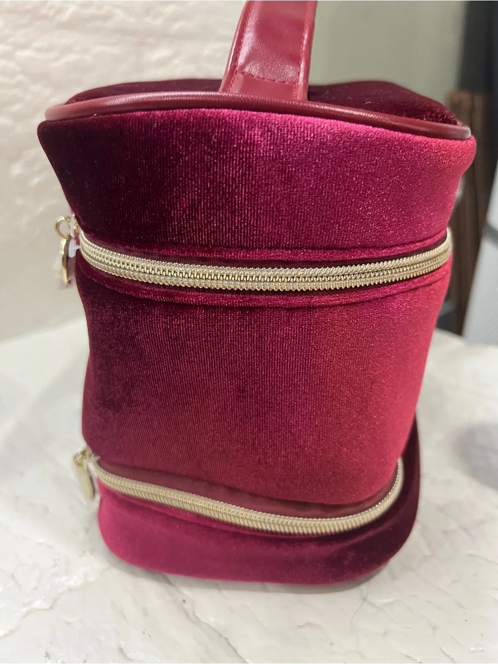 NWT Badgley Mischka Burgundy Velvet Cosmetic Train Case